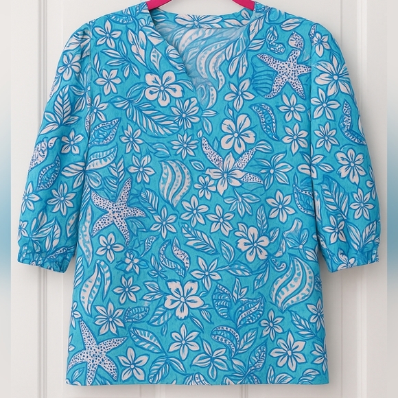 Lilly Pulitzer Mialeigh linen top Sea life print. Size 16 - Picture 4 of 7